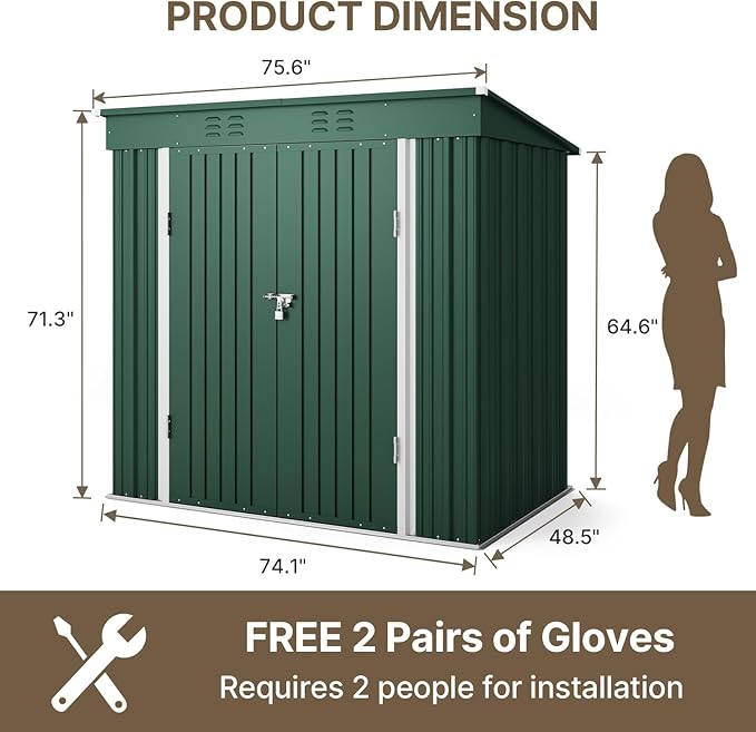 Bealife 6' x 4' Outdoor Storage Shed Clearance, Metal Outdoor Storage Cabinet with Double Lockable Doors, Waterproof Tool Shed, Backyard Shed for Garden, Patio, Lawn (Green)