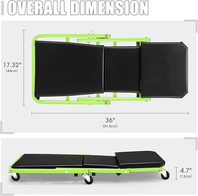 DNA MOTORING 36 Inches 2 IN 1 Rolling Folding Car Creeper/Seat, 6 Pcs 2" Casters, 150kg Weight Capacity, Green, TOOLS-00185-GR