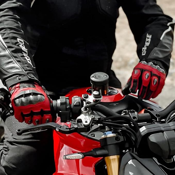 Harssidanzar Breathable Leather Motorcycle Gloves Touchscreen for Men Women KM046