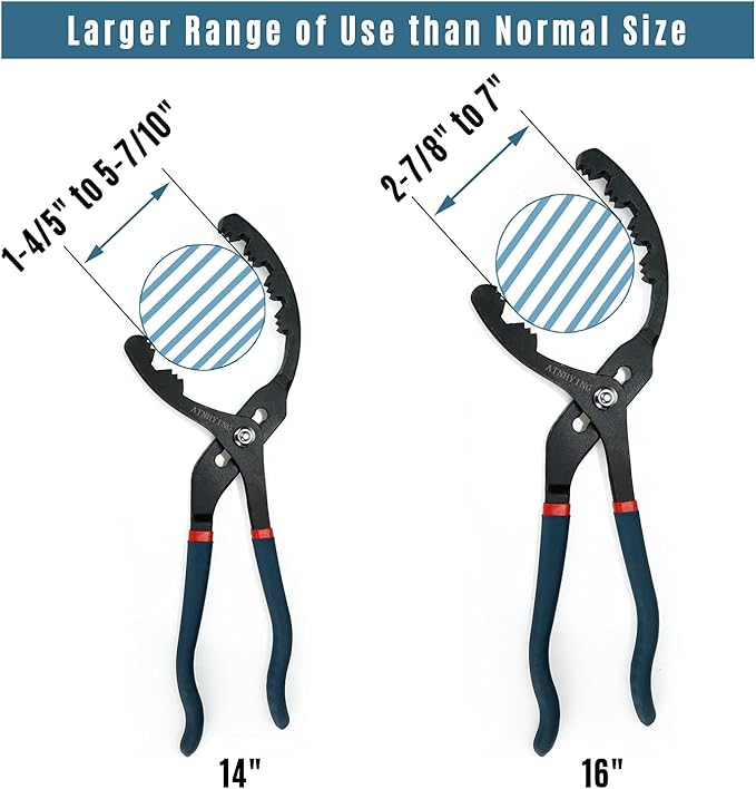 Oil Filter Wrench Set, 12" & 14" 2pcs Adjustable Oil Filter Pliers, Oil Filter Removal Tool, Universal, No Slipping for Engine Filters, Conduit, Fittings
