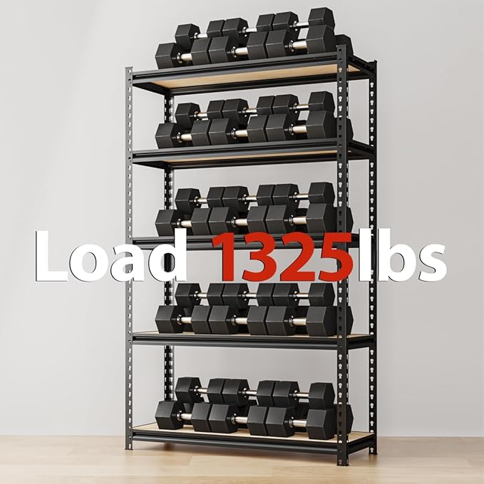 5-Tier Adjustable Metal Storage Shelves Heavy Duty Garage Shelving, 60" H x 28" W x 12" D Shelving Unit Rack for Kitchen, Classroom, Dormitory, Basement & Warehouse