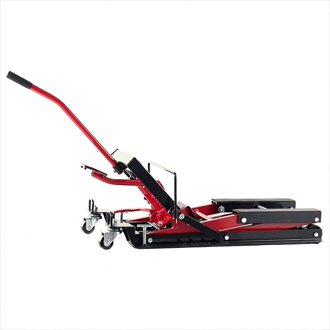 1500 lbs Hydraulic Motorcycle Lift Jack with Safety Lock & Foot Pedal, Heavy Duty Steel ATV/UTV Lift Stand, Adjustable 4.75"-14.75" Height, Portable Garage Bike Hoist for Powersports