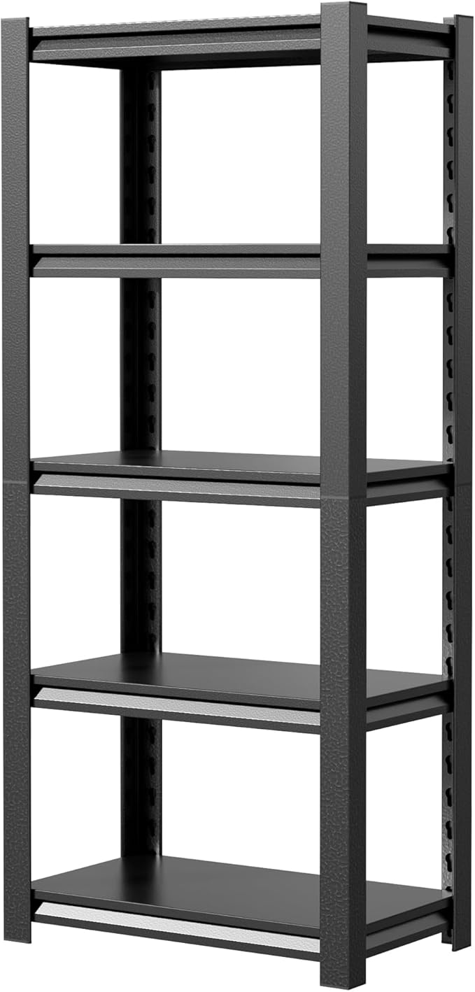 JHYKHG 63" H Storage Shelves,5-Tier Heavy Duty Garage Shelving,Adjustable Shelving Unit,Metal Shelf,Boltless Assembly Rack for Warehouse,Shed,2,500 lb Load,16 x 24 x 63 Inches,Black