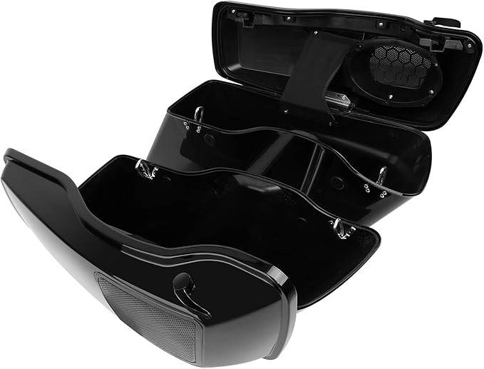 XFMT Motorcycle 5" Stretched Hard Saddlebags W/ 6 x 9 Inches Speaker Lids For Harley Touring Road King Road Glide Street Glide Electra Glide Ultra Classic 2014-2023 (Black Latches)