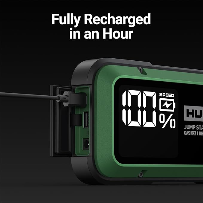 Hulkman Alpha85,Midnight Green,2000A 74Wh Smart Jump Starter,12V Portable Car Battery Booster with 3.3" Display,USB-C Power Pack,Includes 65W Wall Charger,Jumper Cables for up to 8.5L Gas/6.0L Diesel