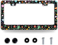 Colorful Flowers License Plate Frame Folk Art Floral License Plate Holder Funny Stainless Steel Accessories Cars Decor with 2 Holes and Screws Fits Standard Us Ca Vehicles 12.2 X 6 Inch