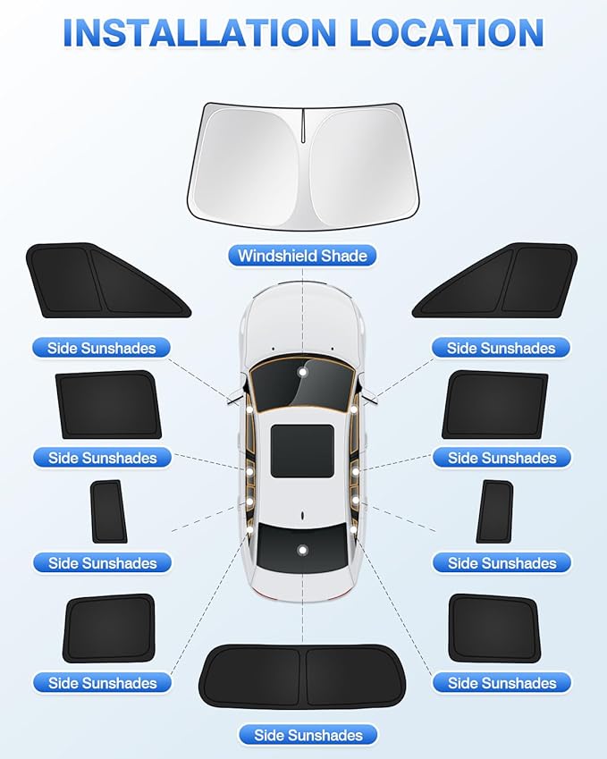 Sunshades for Hyundai Santa Fe 2024 2025 2026 Accessories Windshield Sun Shade Side Rear Window Shade Cover Sun Visor Shield Privacy Protection Keep Vehicle Cool Black 10PCS