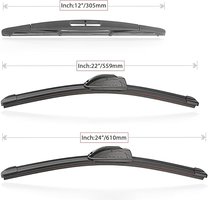 Windshield Wiper Blades Replacement for Ford Flex 2009 2010 2011 2012 2013 2014 2015 2016 2017 2018 2019 Original Factory Quality Front Rear Wipers Blade Set - 24" 22" 12" (Pack of 3)
