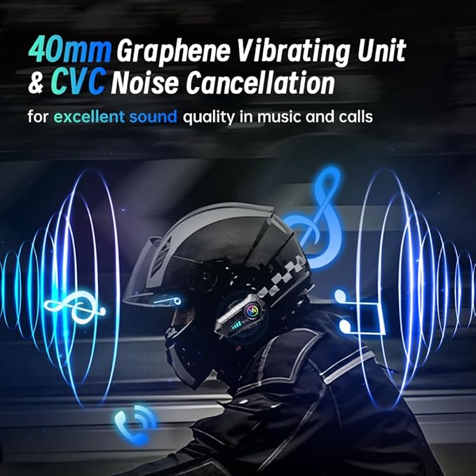 Motorcycle Helmet Bluetooth Headset, Outdoor Wireless Bluetooth 5.3 Headphone Speakers Noise Cancellation Intercom Communication Systems with IPX6 Waterproof/Strong Bass for Dirt Bike