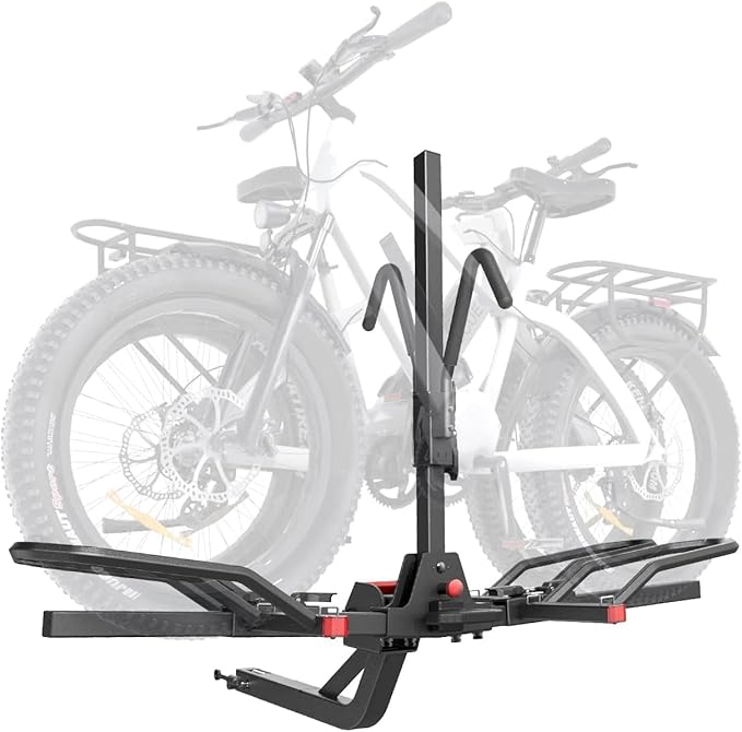 KYX 220 lb Hitch Mounted E-Bike Rack, 2-Bike Rack Hitch Mount Platform Style for Cars Trucks SUVs Minivans, fits MTB Gravel Road Bike with Up to 5-inch Fat Tire Carrier Rack - 2" Hitch Receiver