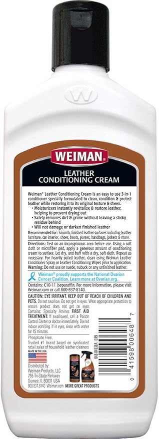 Weiman 3 in 1 Deep Leather Conditioner Cream (2 Pack) - Restores Leather Surfaces - Use on Leather Furniture, Car Seats, Shoes, Bags, Jackets, Saddles