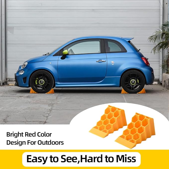 Wheel Chocks for Car, Camper,Trailers,RV,Truck, and Vehicles G.V.W. up to 8T, Anti Slip Bottom Tire Chock for All Weather,Lightweight, Easy to Carry,Perfect on All Surfaces and in All Weather.2Packs