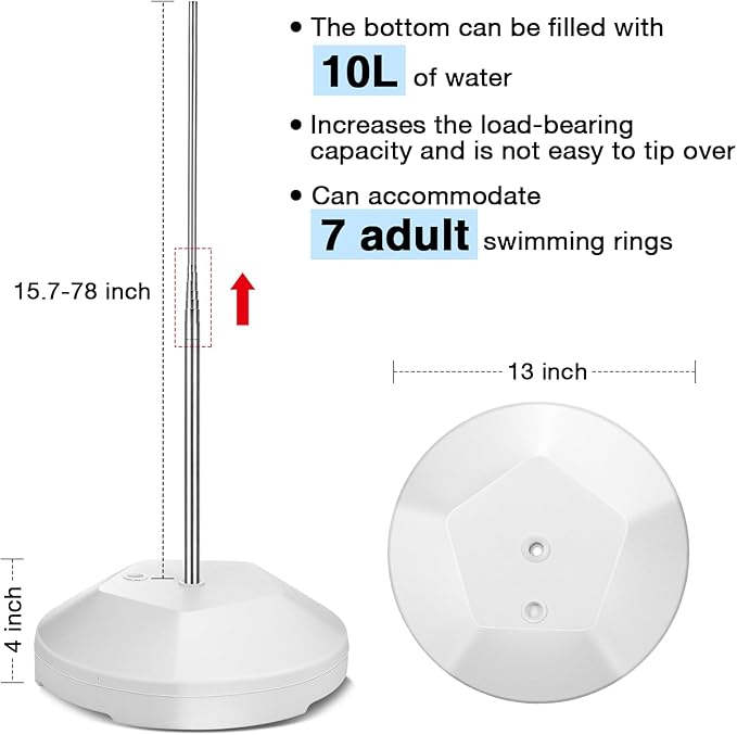 Pool Float Storage Rack 13 x 78 Inch Pool Float Holder Stainless Steel Equipment Holder Water Filling Base Portable Scalable Outdoor Rack for Swimming Outdoor Storage(White)