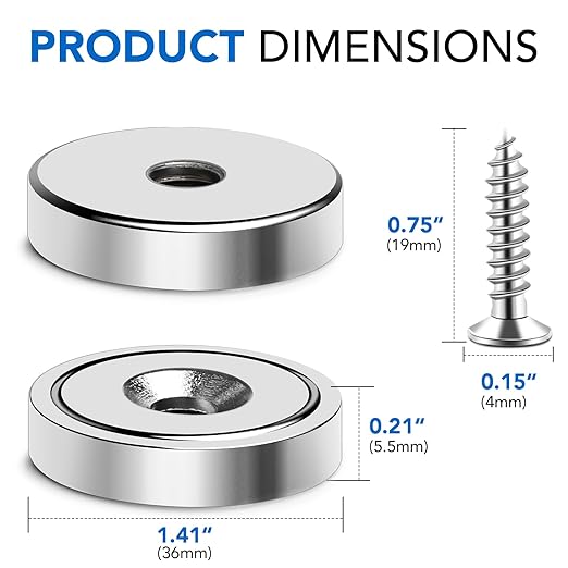 MIKEDE Magnets, 150LB Neodymium Cup Magnets with Super Strong Magnetic Attraction, Heavy Duty Pot Magnet with Hole for Mounting, Rare Earth Magnet with Screw for Hanging, Office, Craft - 6 Pack