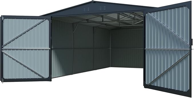 KUIKUI 20x13ft Heavy Duty Outdoor Garage Metal Shed, Sheds and Outdoor Storage with 2 Doors and 4 Vents Without Floor, Car Sheds Outdoor Garage