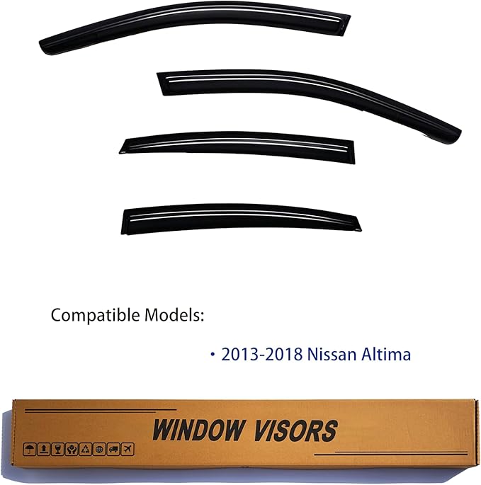 Window Visors Rain Guards fits 2013-2018 Altima, Out-Channel Window Wind Deflectors Vent Shades Accessories, Dark Smoke 4 Pcs, 2014 2015 2016 2017