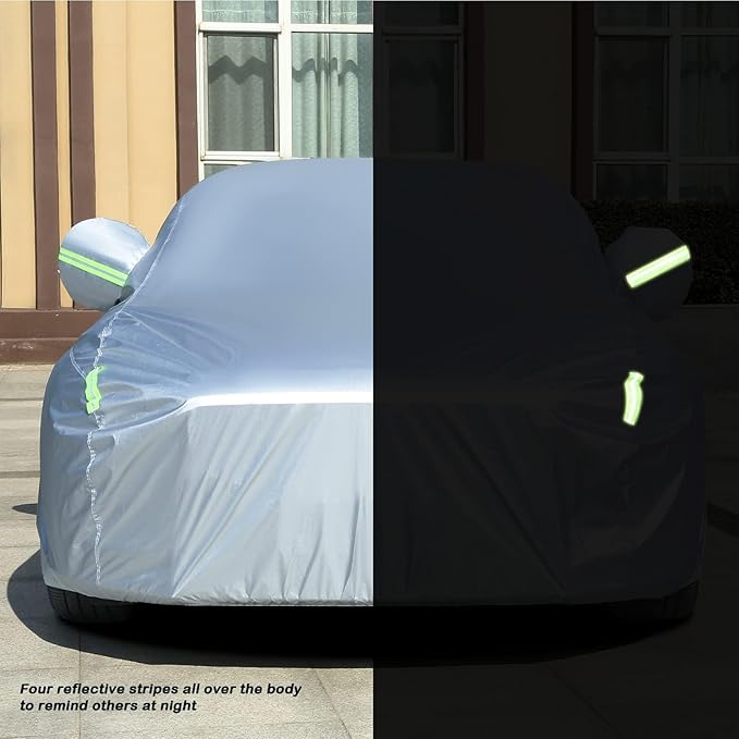 Tecoom Hard Shell Oxford Material Door Shape Zipper Design Waterproof UV-Proof Windproof Car Cover for All Weather Indoor Outdoor Fit 201-210 Inches Sedan