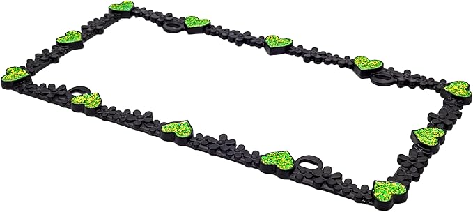 Creathome 3D Shining Daisy Heart License Plate Frame from Pure Zinc Alloy Metal Perfect Plate Holder, Matt Black with Green Glitter, Luminously Heart