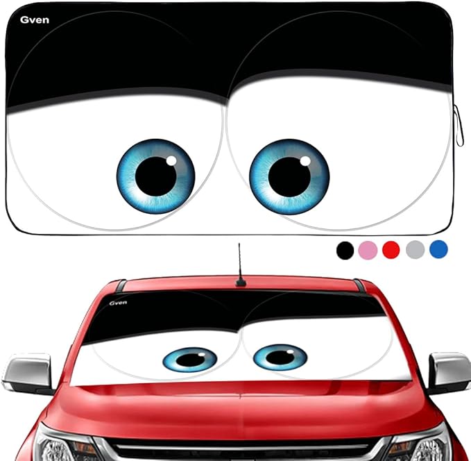 Gven- The Original Patented Car Eyes Windshield Sun Shade 2025 Windshield Cover Automotive Interior Sun Protection Front Windshield Sun Visor Protector Blocks UV Rays Keep Your Vehicle Cool (Black, S)