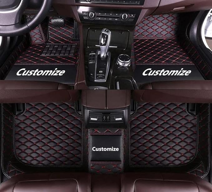 Custom All-Weather Protection Leather Car Floor Mats for Cars Sedan SUV Sports Car Waterproof Floor Mat (Black Red)