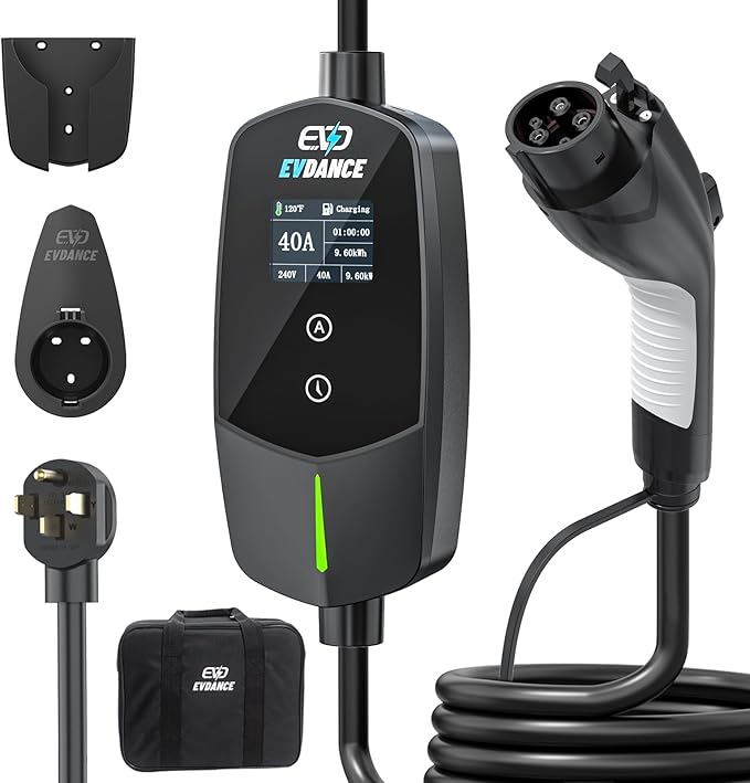 Level 2 EV Charger 40Amp, 240V 9.6KW Portable Electric Vehicle Charging Stations with NEMA 14-50P, 25FT Cable Adjustable Current/Timing Delay Home Electric Car Charger for J1772 BEVs/PHEVs