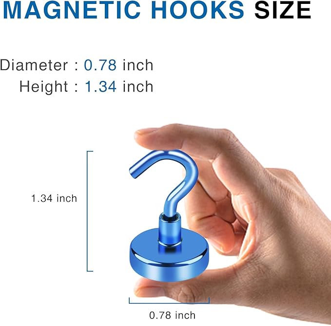 LOVIMAG Magnetic Hooks for Cruise Cabins, 40lbs Blue Magnetic Hooks for Classroom, Strong Magnets with Hook for Hanging, Neodymium Magnet Hook for Fridge, Ceiling, Locker, Camper, Travel-25 Pcs