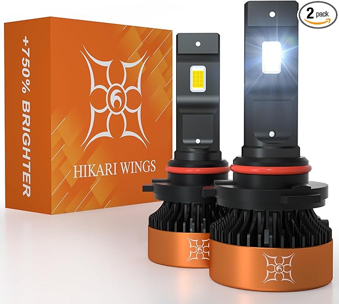 HIKARI WINGS 9005 Foglight Bulbs, 30000LM Super Bright, 6000K Cool White HB3 Light Bulb, IP68 Waterproof, Pack of 2
