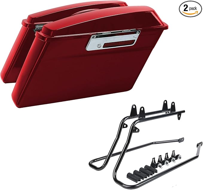 XFMT Red Hard Saddlebags Saddle Bags Trunk W/Black Conversion Brackets For Harley Softail Heritage Classic Deluxe 1984-2017