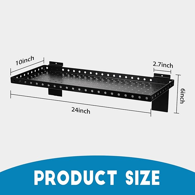 Slatwall Shelves 24 Inch, Slatwall Accessories for Retail, Garage, Home Storage, Heavy Duty Slat Wall Hanging Shelf (2, Black)