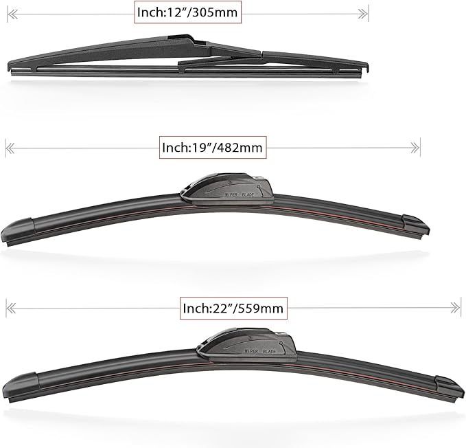 Windshield Wiper Blades Replacement for Toyota Highlander 2001-2007 / Toyota RAV4 2001-2005 Original Factory Quality Front Rear Wipers Blade Set for My Car - 22" 19" 12" (Pack of 3)