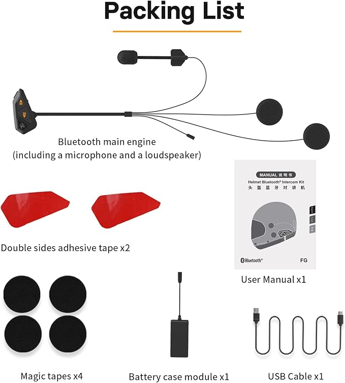 FreedConn FG Motorcycle Helmet Bluetooth Headset, Motorcycle Communication Systems with CVC Noise Cancellation, Stereo Music, 6 Riders 0.75mi/1200m intercom, 19Hrs Intercom, IP65, 1 Pack