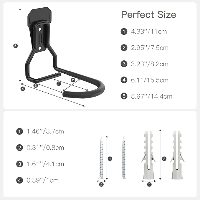 Bike Wall Mount with Fixed Hook, [2 Pack] Heavy Duty Bike Storage Rack, Bike Rack Vertical Stand for Garage - Easily Hang/Detach - with Screws Iron Bike Hanger Brackets