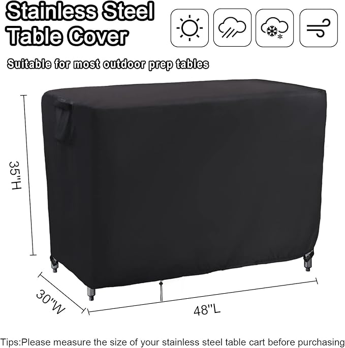 Kingling Outdoor Prep Table Cover 48 Inch, Waterproof Stainless Steel Table Cover Metal Outdoor Table Covers Weather Protection for Patio Kitchen Prep/Work Tables - 48''L x 30''W x 35''H