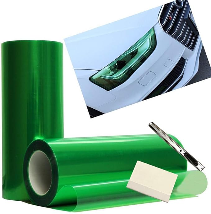 12 by 48 Inches Self Adhesive Headlight, Tail Lights, Fog Lights Tint Vinyl Film with Knife and Hand Tool (Green)