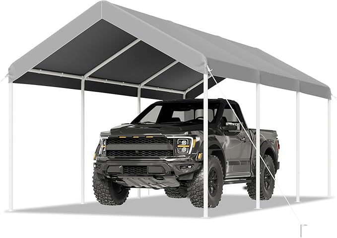 Aoxun 10x20 ft Heavy Duty Carport with Tarp & Wind Resistance Portable Carport Car Tent Outdoor Car Port with Tear Resistant Canopy, No Sidewall - Gray