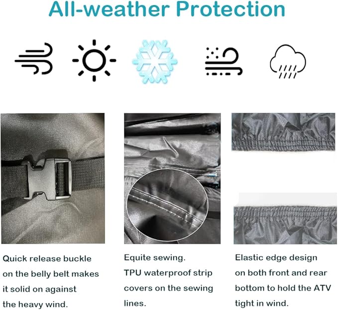 QYMOTO ATV Cover,Large ATV Cover XL 2-UP 4 Wheeler Quad Outdoor Full Protection Heavy Duty 420D Waterproof Windproof for CFMOTO Cforce,Polaris Sportsman 570,Can am Outlander 570 850,Ya maha Grizzly