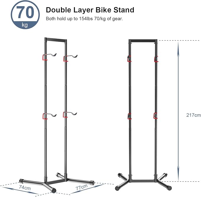 teraysun Indoor 4 Bike Storage Rack, Adjustable Arm Hook for Mountain, Road Bicycles, Beach Cycle, and Fat Tire Bikes, Freestanding Mount Home & Garage Vertical Bike Floor Stand Hold Up to 154lbs