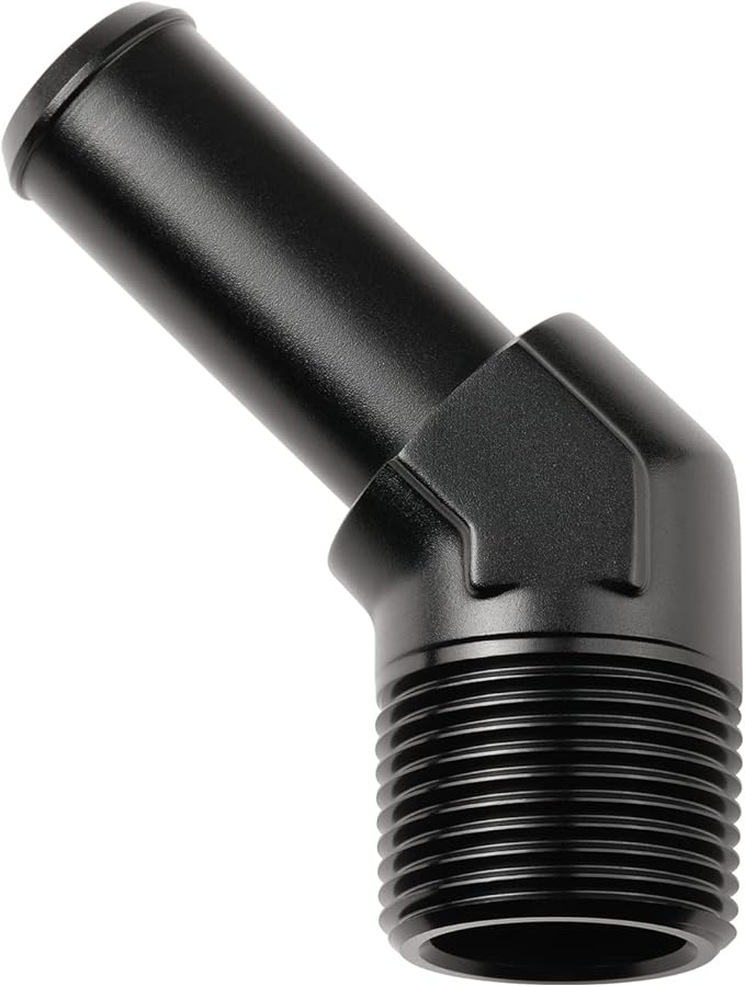 3/4 NPT Male to 3/4" Hose Barb Fitting Adapter 45 Degree Elbow Aluminum Black