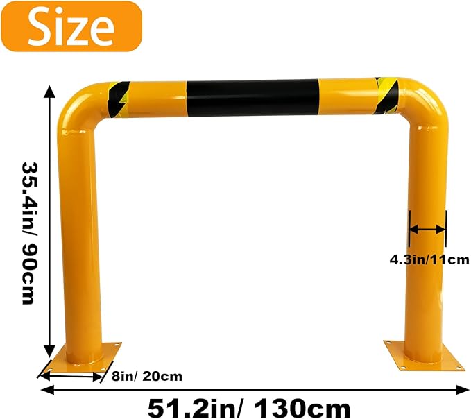 51.2"x 35.4" Hollow Machine Safety Vehicle Industrial Guard Barrier Bollard with Anchor Bolts For Warehouse Roadside Traffic Parking Area, 2 Pack, Yellow