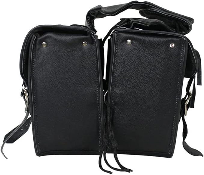 GARGOYLE BELLS Motorcycle Saddle Bags Leather Motorcycle Luggage Bag with Gun Holsters For Softails Sportsters and Choppers Tool Bags (Black Leather, 14" x 8" x 11")