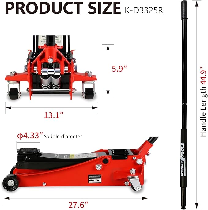 2.5 Ton Low Profile Floor Jack - Heavy Duty With Dual Piston Quick Lift Pump, Steel Car Jack Adjustable Height 3.5"-19.5", Hydraulic Trolley 5000 LBS Capacity, Red