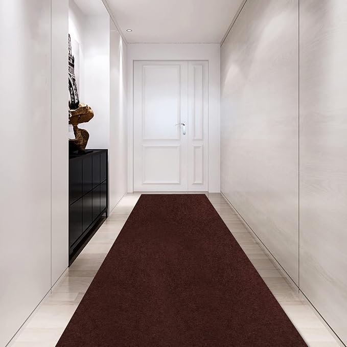 Custom Size Backed Non-Slip Area Rugs Runner, Easy Clean, Waterproof Runner Rugs for Hallway Entryway, Kitchen, Laundry, 4FT x 82FT, Brown