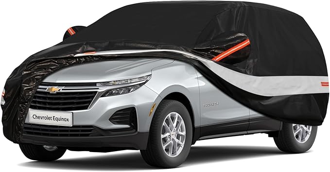 10 Layers SUV Car Cover Custom Fit for Chevrolet Chevy Equinox (2005-2024) Waterproof All Weather for Automobiles, Outdoor Full Cover Sun UV Rain Protection with Cotton.Black