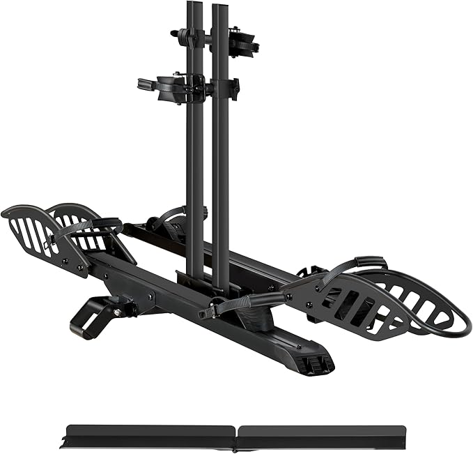 E-Bike Rack with Ramp, Hitch 2 Bike Rack, 200 lbs Capacity Electric Bike Carrier, Foldable Platform Mount for Cars, Trucks, SUVs, Minivans, Up to 5-Inch Fat Tire for 2'' Receiver