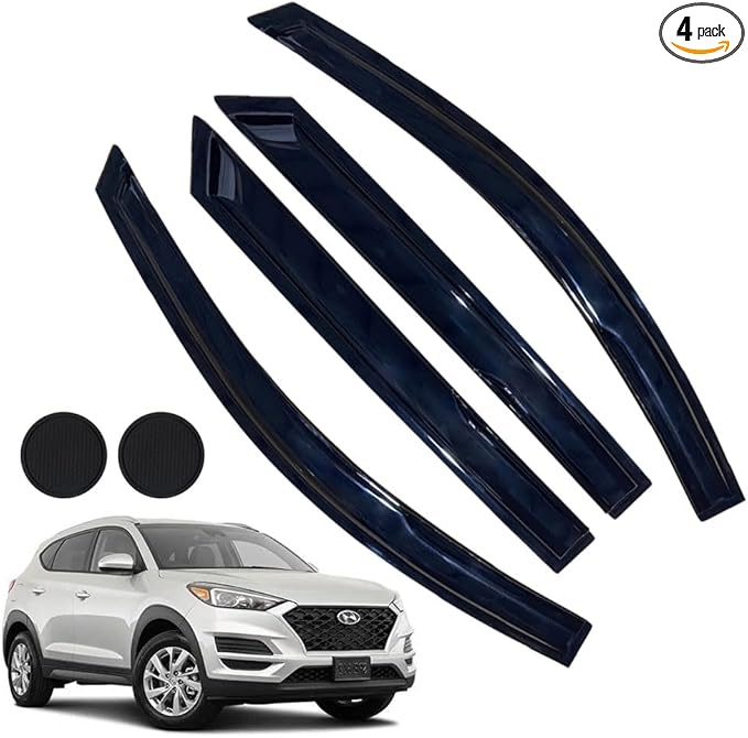 Rain Guards for Hyundai Tucson SEL 2016-2021, Tape-on Side Window Deflectors for Hyundai Tucson, Window Visors for Hyundai Cars,for Hyundai Car Accessories 4 Rain Guards ＆ 2 Car Coasters