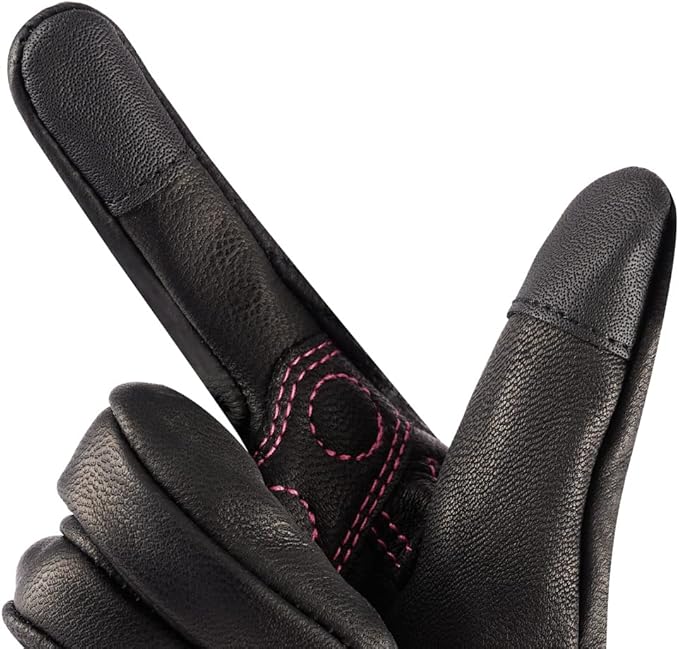 Harssidanzar Women's Motorcycle Gloves,Leather Motorcycle Gloves, Motorbike Gloves, Road Racing, Cycling, Climbing, Powersports Gloves Touchscreen GL016