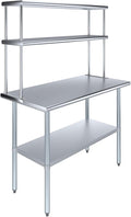 Amgood Stainless Steel Work Table Wide Double Tier Overshelf | NSF | Metal Kitchen Prep Table & Shelving Combo (24" x 48" Work Table + 12" Overshelf)