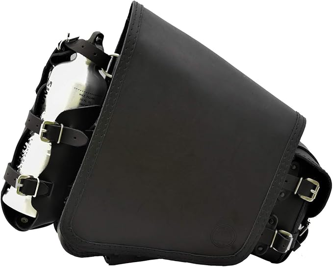 Outsider, motorcycle leather saddle bag for Harley Softail, tool bag with bottle pocket