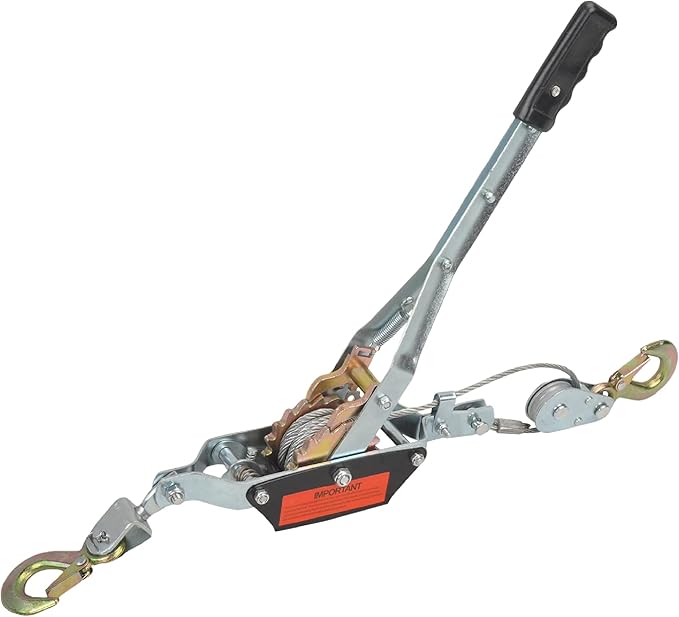 2 Ton Heavy Duty 2 Hook Steel Cable Dual Gear Power Puller Come Along Chain Winch Ratchet Tool, Automotive Hoist Hand Winch Cable Puller Stretcher Lift