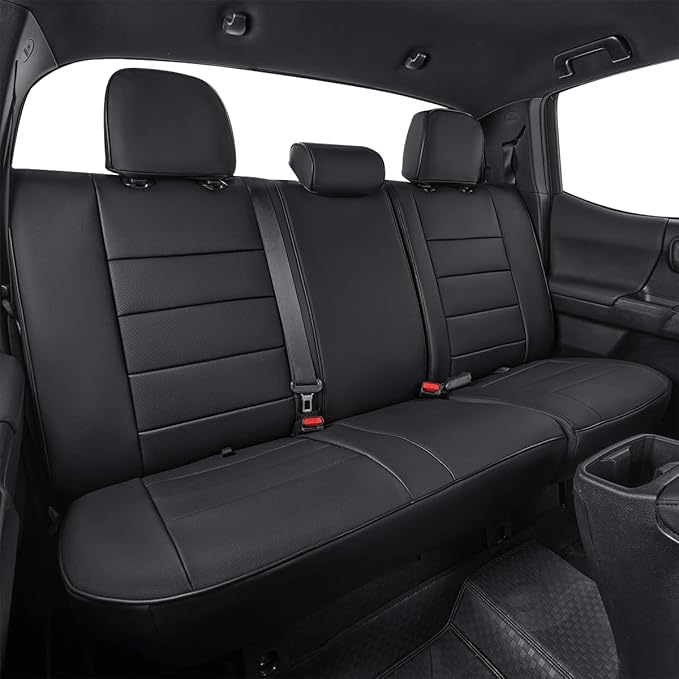 EKR Custom Fit Tacoma Car Seat Covers for Select Toyota Tacoma (Petrol) 2024 2025 Double cab SR,SR5,TRD Sport,TRD Off-Road,Limited -Full Set,Leather(Black)